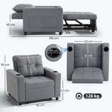 HOMCOM 3-in-1 Single Sofa Bed, Convertible Sleeper Chair Bed - Dark Grey
