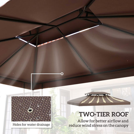 Outsunny 3x4m Gazebo Canopy Replacement Cover, 2 Tier Top Roof UV Cover Garden Patio Outdoor Sun Awning Shelters, Brown  (TOP COVER ONLY)