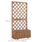 Outsunny 72.5 x 31.5 x 149.5 cm 45L Garden Wooden Pine Trough Planter with Topped Trellis Climbing Plants Flower Raised Bed, Orange