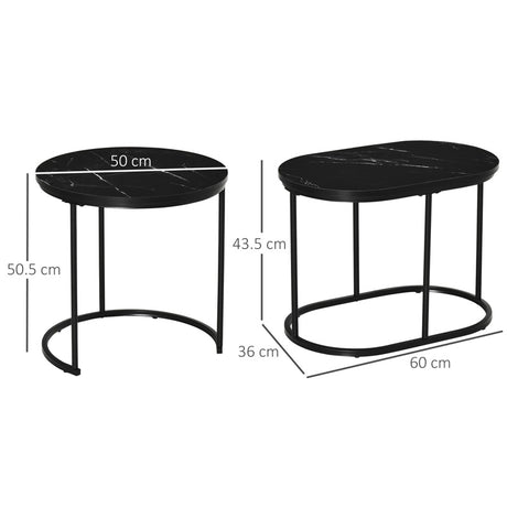 HOMCOM Marble-Effect Nest of Tables - Black/White