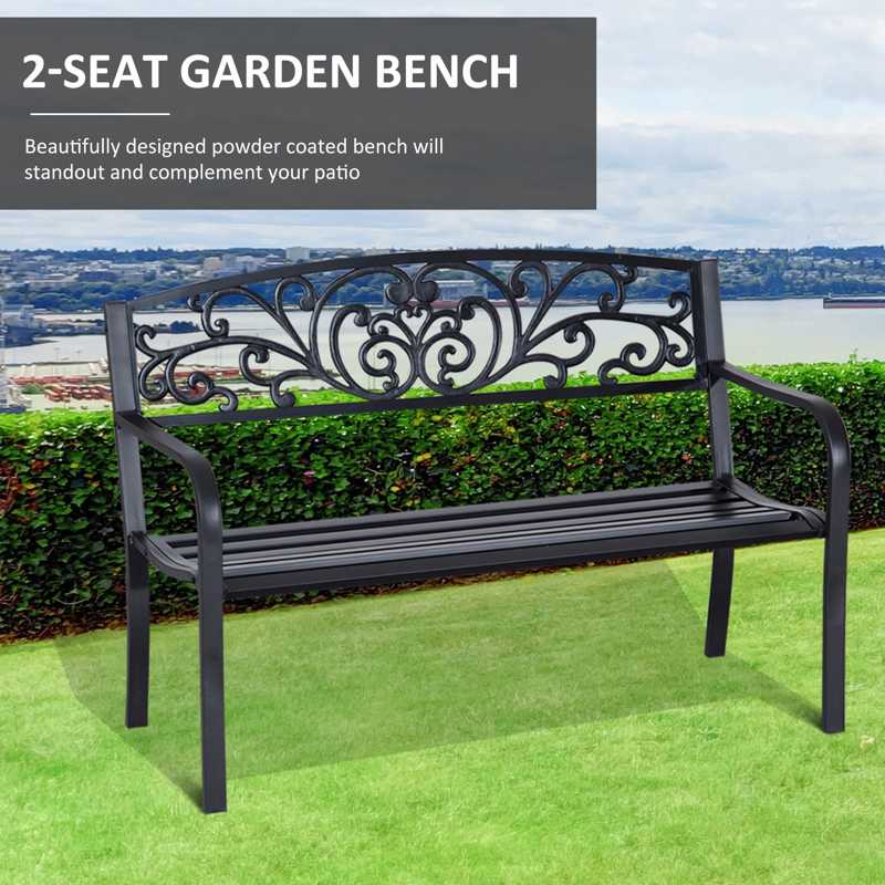 Outsunny 2-Seater Garden Bench, Steel-Black