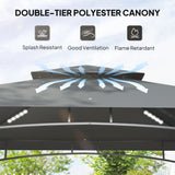 Outsunny 8' x 5' Grill Gazebo, Double Tiered BBQ Gazebo Shelter Canopy with LED Lights, 2 Side Shelves, Hooks, Dark Grey