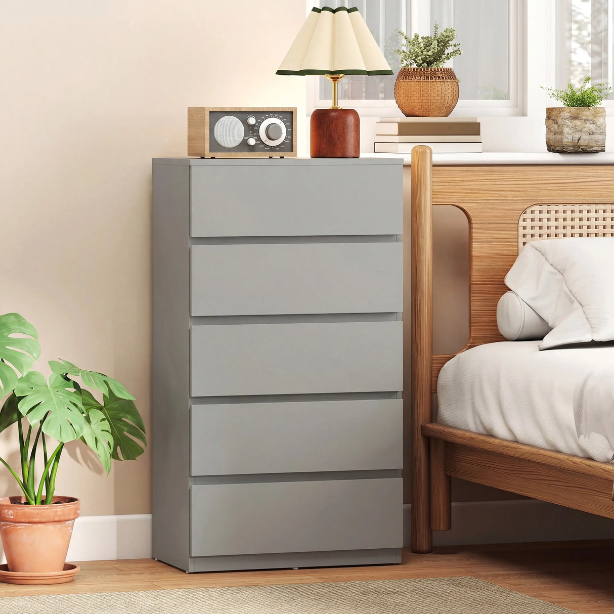 HOMCOM Chest of Drawers, 5-Drawer Storage Cabinets, Modern Dresser, Storage Drawer Unit for Bedroom