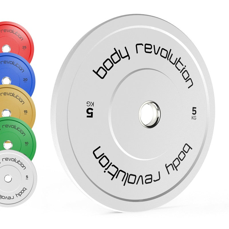 Body Revolution Olympic Bumper Plates - High-Density Rubber, IWF Colour-Coded, 5kg to 25kg, Ideal for Weightlifting & Strength Training  150kg Set (5-25kg Pair Increments)