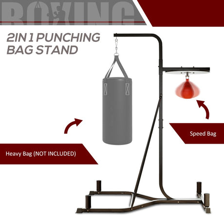 HOMCOM 170-190cm Freestanding Boxing Punch Bag Hanger & Speed Ball Station Platform Hanging Frame Home Gym, Black