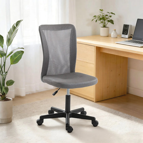 Vinsetto Computer Desk Chair, Mesh Office Chair with Adjustable Height and Swivel Wheels, Armless Study Chair, Grey