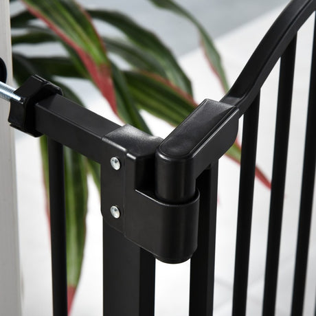 PawHut Pressure Fit Dog Stair Gate No Drilling Safety Gate Auto Close for Doorways, Hallways, 74-80cm Adjustable, 94cm Tall, Black