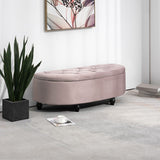 HOMCOM Semi-Circle Bed End Bench Ottoman with Storage Tufted Upholstered Accent Seat Footrest Stool with Rubberwood Legs for Bedroom & Entryway, Pink