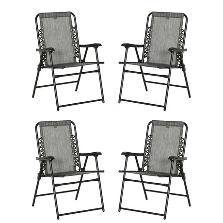 Outsunny  Pieces Patio Folding Chair Set, Outdoor Portable Loungers for Camping Pool Beach Deck, Lawn Chairs with Armrest Steel Frame, Mixed Grey