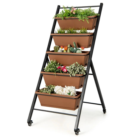 5-Tier Vertical Raised Garden Bed with Wheels and Container Boxes