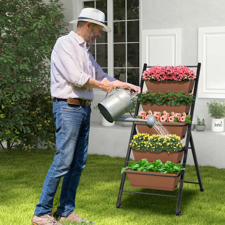 5-Tier Vertical Raised Garden Bed with Wheels and Container Boxes