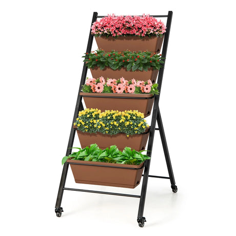 5-Tier Vertical Raised Garden Bed with Wheels and Container Boxes