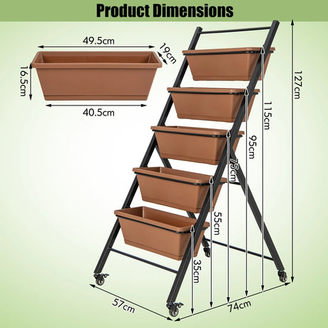 5-Tier Vertical Raised Garden Bed with Wheels and Container Boxes