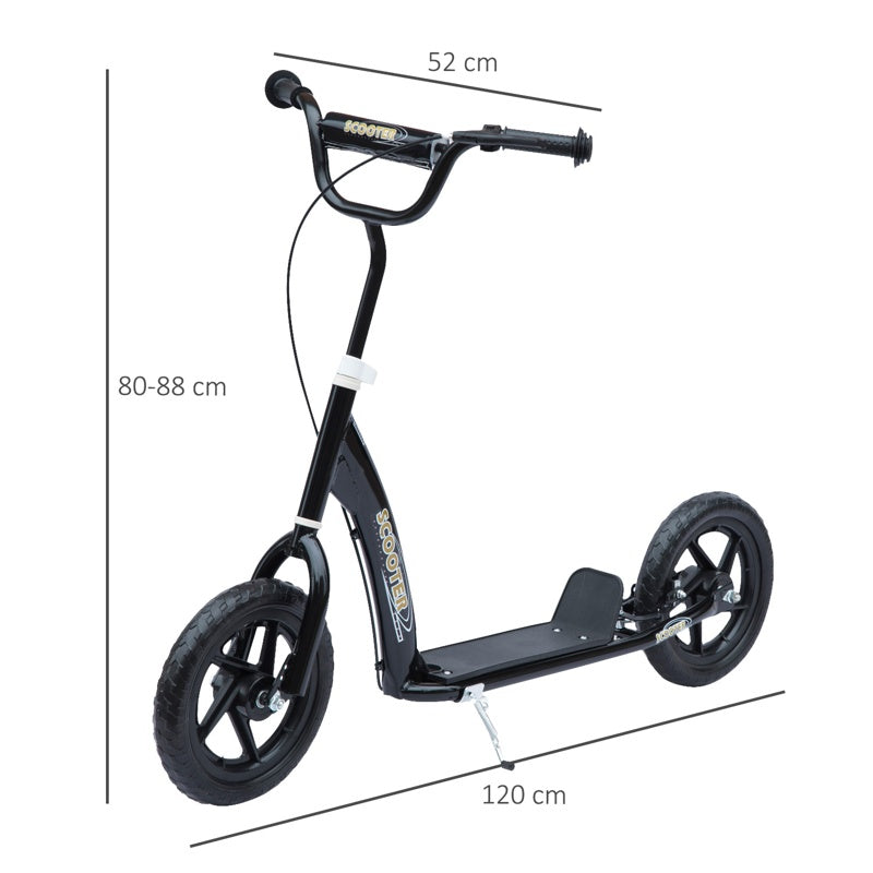 HOMCOM Kids Scooter Kick Scooter with 12" EVA Tyres, Rear Brake, Big Wheels Scooter for 5-12 Years Old, Black