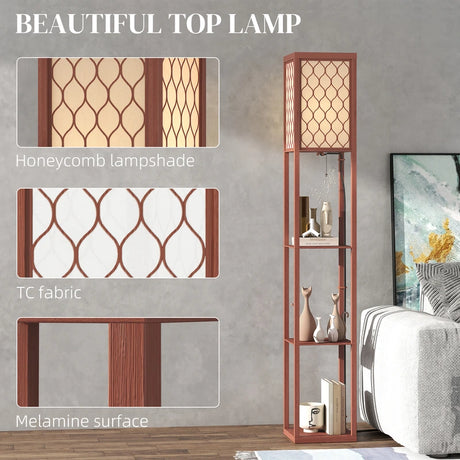 HOMCOM Three-Shelf Standing Lamp - Brown/White