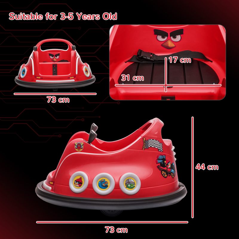AIYAPLAY Angry Bird Licensed Waltzer Car, 12V Kids Bumper Car w/ Joysticks, Remote, Music LED Lights, Red