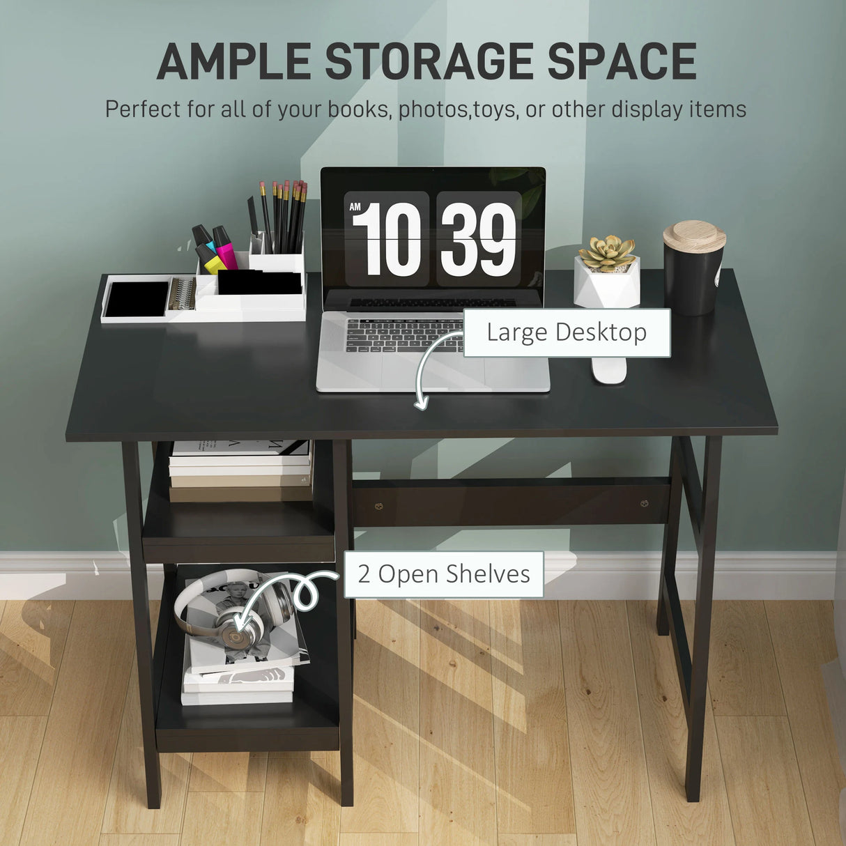 HOMCOM Compact Computer Desk with Storage Shelves, Study Table with Bookshelf, PC Table Workstation for Home Office, Study, Easy Assembly, 106 x 51cm, Black