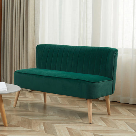 HOMCOM Modern Velvet Double Seat Sofa w/ Wood Frame Foam Padding High Back Soft Comfortable Compact Couch Green