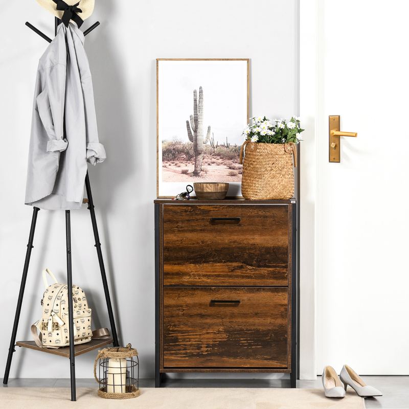 HOMCOM 12-Shoe, Two-Door Storage Cabinet - Wood-Effect