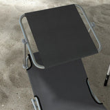 Outsunny Outdoor Foldable Sun Lounger Set of 2, 4 Level Adjustable Backrest Reclining Sun Lounger Chair with Angle Adjust Sun Shade Awning for Beach, Garden, Patio, Grey