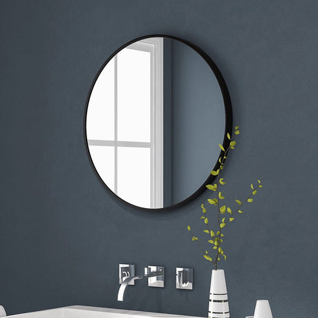 HOMCOM 70cm Aluminium Frame Round Bathroom Mirror - Black