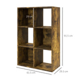 HOMCOM 6-Cube Bookshelf - Rustic Brown