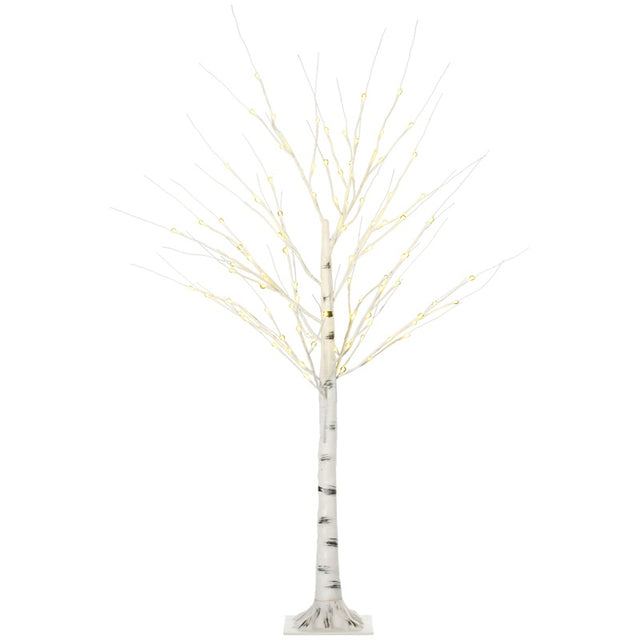 HOMCOM 5ft Artificial White Birch Tree Light with Warm White Pre-Lit LED Light for Indoor and Covered Outdoor Use