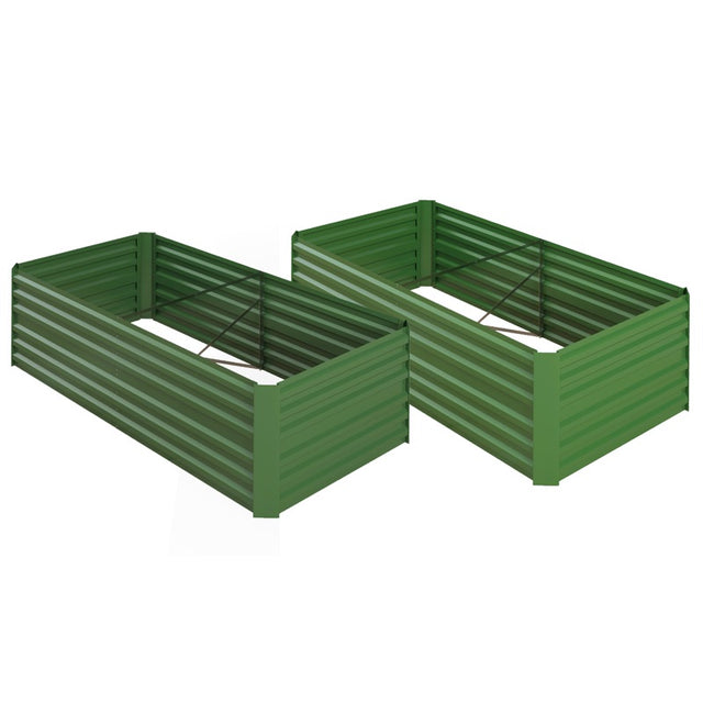 Outsunny Set of 2 Raised Beds for Garden, Galvanised Steel Outdoor Planters with Multi-reinforced Rods for Vegetables, Plants, Flowers and Herbs, 180 x 90 x 59 cm, Green