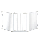 PawHut Pet Safety Gate, 3 Panels Playpen Fireplace, Metal Fence, Stair Barrier, Room Divider w/ Walk-Through Door - White