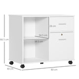 Vinsetto Filing Cabinet with Wheels, Mobile Printer Stand with Open Shelves and Lockable Drawer for A4 Size Documents, White