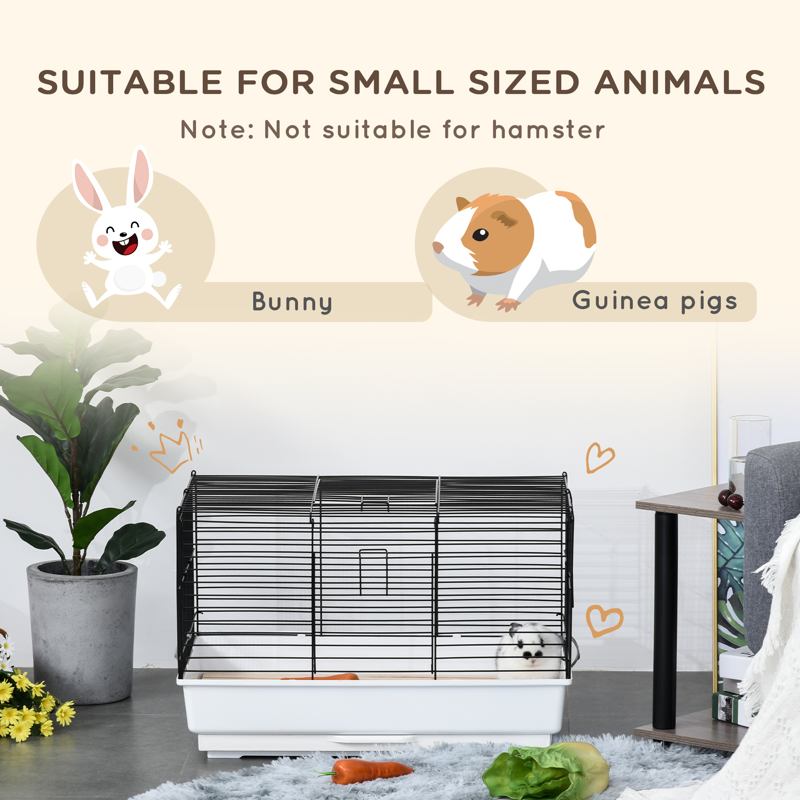 PawHut Indoor Small Animal Cage for Rabbits, Guinea Pigs w/ Wood Floor, Removable Trays