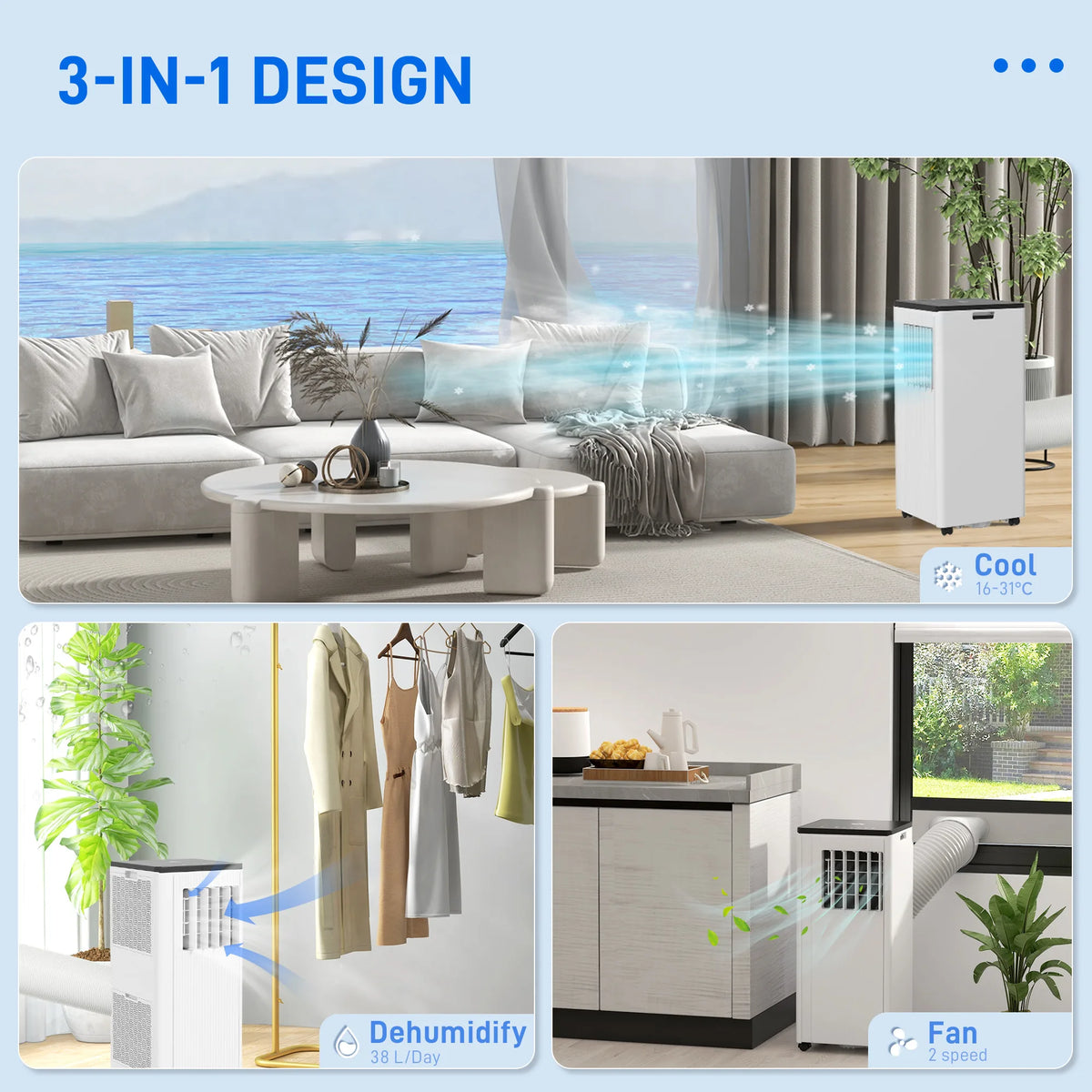 HOMCOM 9,000 BTU App-Controlled Mobile Air Conditioner, 20m2 Radius - White