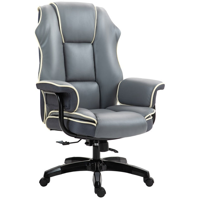 Vinsetto High Back Office Chair, PU Leather Desk Chair, Reclining Swivel Computer Chair for Home, Grey