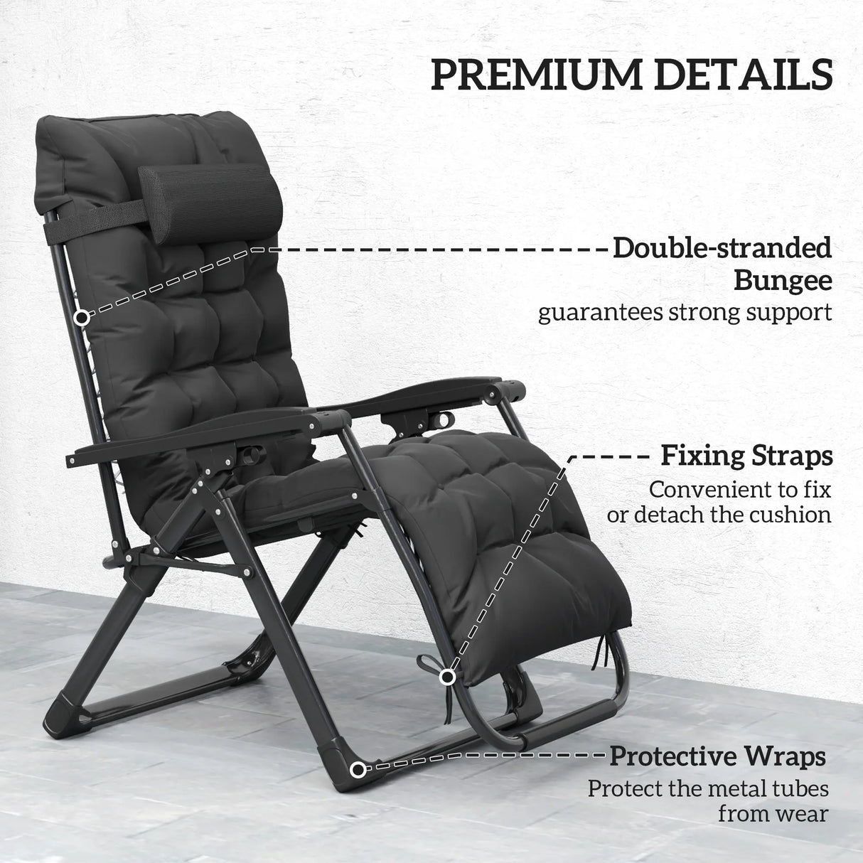Outsunny 2 Piece Reclining Zero Gravity Sun Loungers with Cushions, Black
