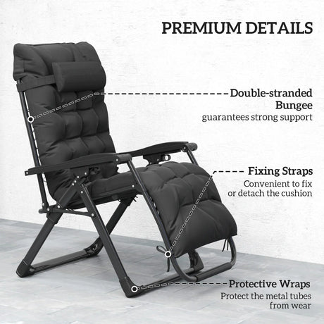 Outsunny 2 Piece Reclining Zero Gravity Sun Loungers with Cushions, Black