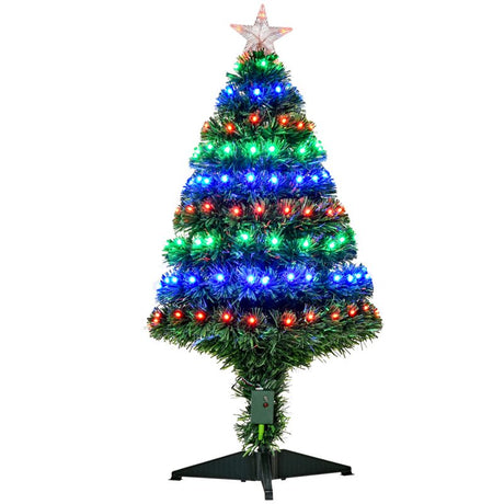 HOMCOM 3 Feet Prelit Artificial Christmas Tree with Multi-Coloured Fiber Optic LED Light, Holiday Home Xmas Decoration, Green