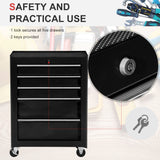 HOMCOM 5-Drawer Tool Box on Wheels, Lockable Tool Storage Cabinet with EVA Pat, Black