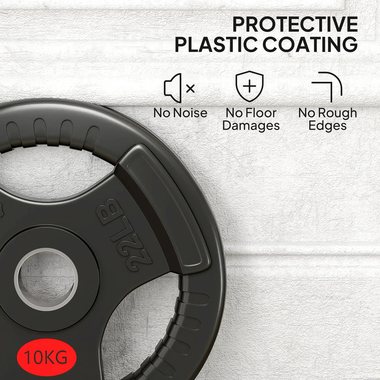 SPORTNOW Olympic Weight Plates, 2"/5cm Weight Disc Pair with Tri-Grips, 2 x 10kg Dumbbell Plates for Weightlifting and Strength Training Home Gym Fitness Workout, Black