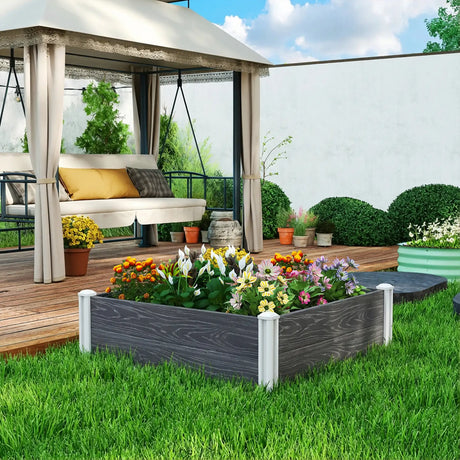 Outsunny Vinyl Raised Garden Bed Kit, 3 x 3 x 1ft Modular Elevated Garden Box with Slotting Legs and Open Bottom, Dark Grey