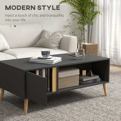 HOMCOM Coffee Table for Living Room, Modern Centre Table with Storage Compartments and Cabinets, Rectangular Side Table, 115x 58x 45cm, Grey