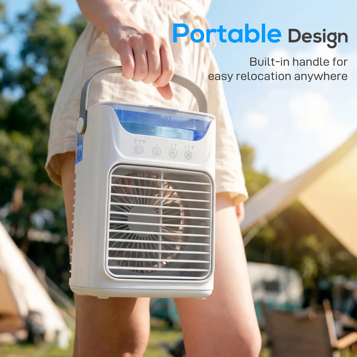 HOMCOM Air Cooler with Adjustable Head, Portable Air Conditioner with 3 Wind Speed, 2 Cool Mist, RGB Light, White