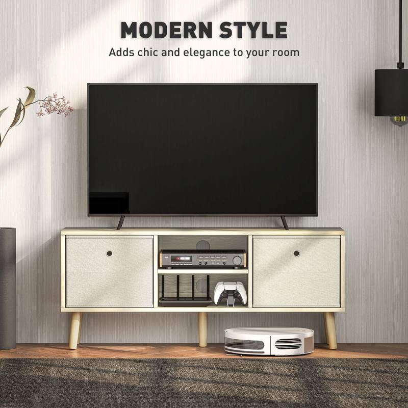 HOMCOM TV Cabinet Stand Unit for TVs up to 50'' with Foldable Drawers, Entertainment Centre for Living Room Natural