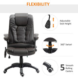 HOMCOM 6-Point Massage Office Chair with Seat Heated for Home Office, PU Leather High Back Executive Desk Chair with Adjustable Height and 360 Swivel for Work Study, Brown