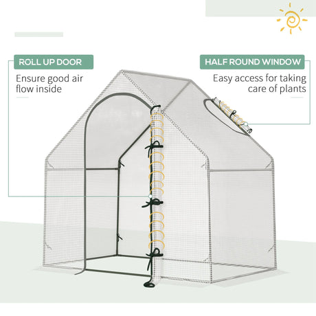 Outsunny Walk In Tomato Greenhouse Garden Outdoor Mini Greenhouse Flower Planter Steel Frame with Zipped Door & Window, PE Cover, 180 x 100 x 168CM,  White