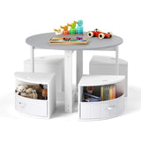 5 Piece Kids Table and Chair Set with 4 Storage Stools-Grey