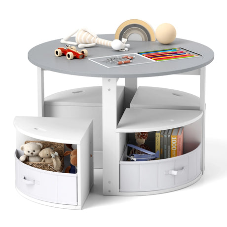5 Piece Kids Table and Chair Set with 4 Storage Stools-Grey