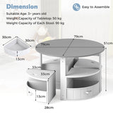 5 Piece Kids Table and Chair Set with 4 Storage Stools-Grey