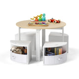 5 Piece Kids Table and Chair Set with 4 Storage Stools-Natural