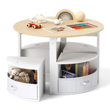 5 Piece Kids Table and Chair Set with 4 Storage Stools-Natural