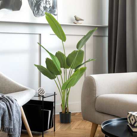 HOMCOM 160cm Tall Artificial Bird of Paradise Plant, Faux Banana Leaf Tree with PEVA Leaves and Flocking, Decorative Palm Tree in Pot for Home Office Decor, Green